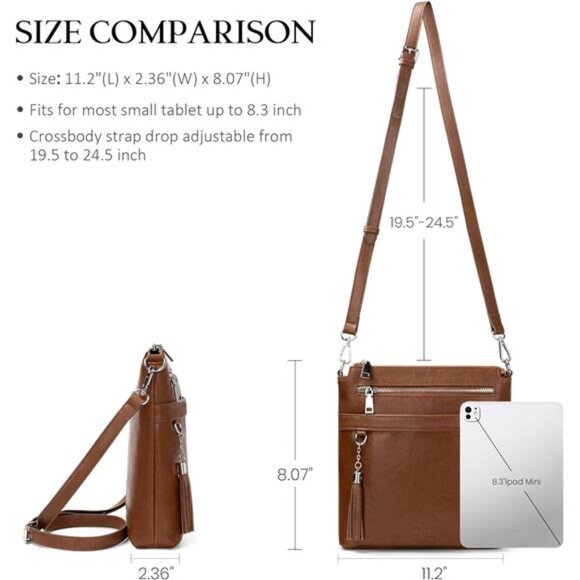 Genuine Leather Crossbody Purses for Women, Womens Medium Cross Body Bags - Picture 4 of 7